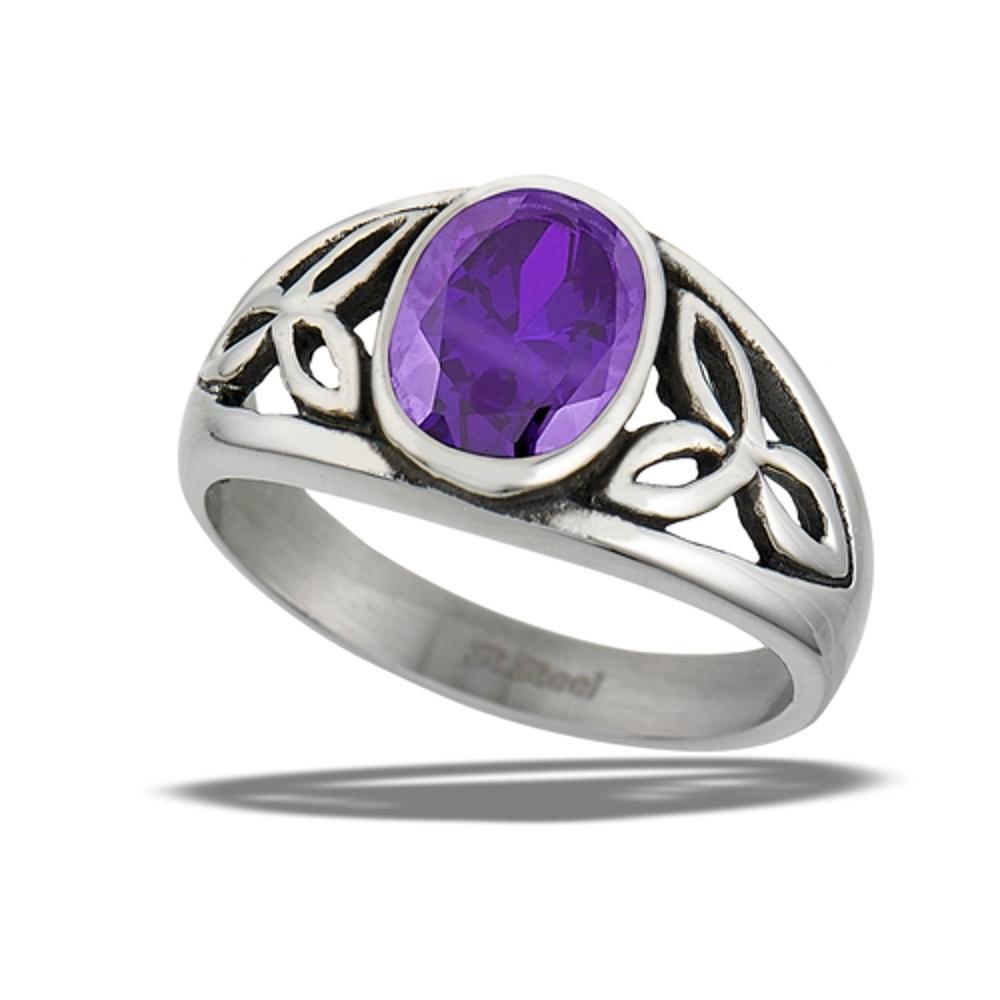 Stainless Steel Lavender CZ Celtic Ring