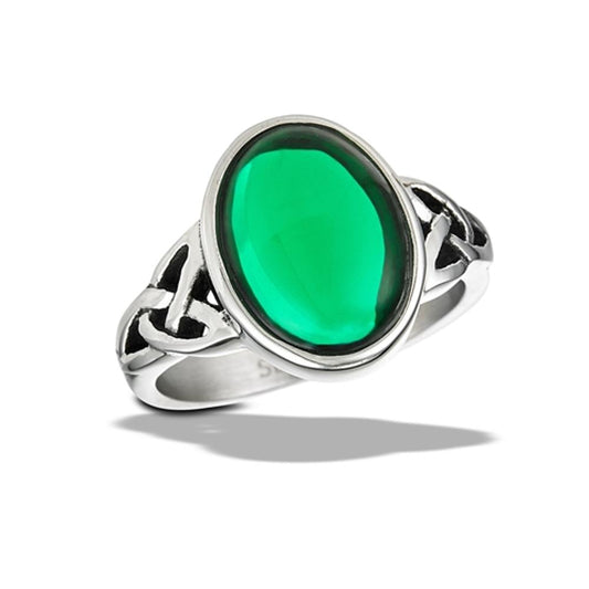 Stainless Steel Emerald CZ Cabochon Ring