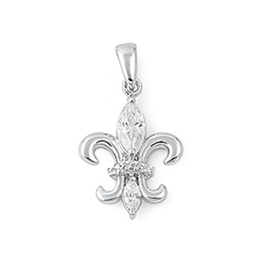 Classic Fleur De Lis Pendant Clear Simulated CZ .925 Sterling Silver Charm