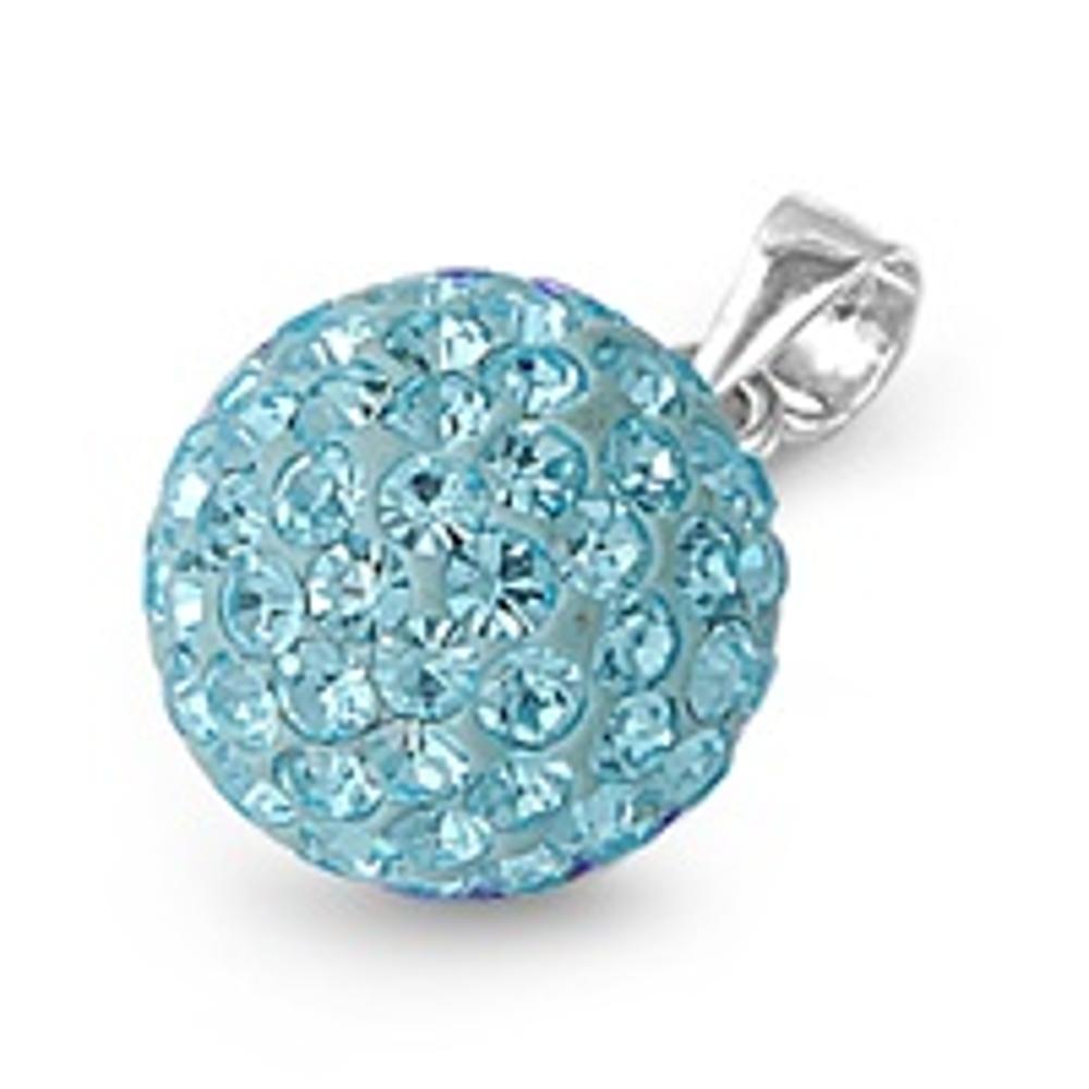 Ball Pendant Simulated Aquamarine .925 Sterling Silver Charm