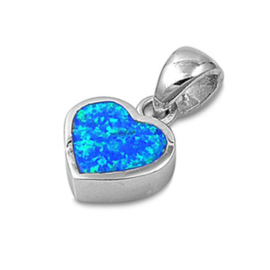 Deep Promise Heart Pendant Blue Simulated Opal .925 Sterling Silver Shiny Charm