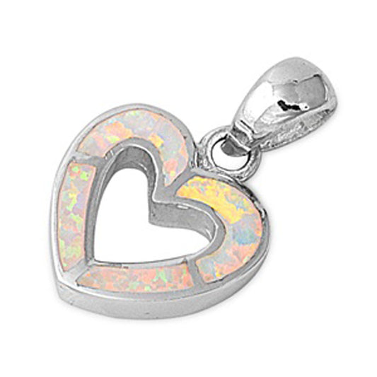 Simple Promise Heart Pendant White Simulated Opal .925 Sterling Silver Charm