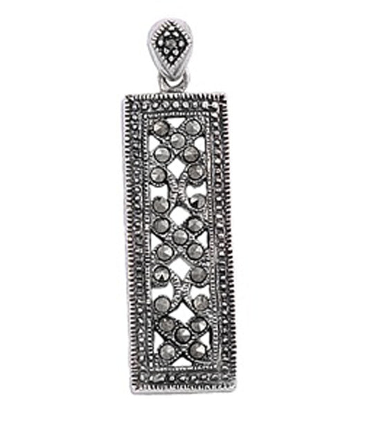 Elegant Medallion Panel Pendant Simulated Marcasite .925 Sterling Silver Charm