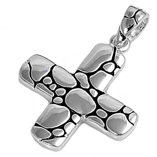 Cobblestone Cross Pendant .925 Sterling Silver Bubble Texture Funky Charm