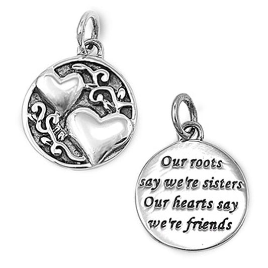 Sister Bond Double Promise Heart Pendant .925 Sterling Silver Best Friends Charm