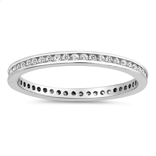 Clear CZ Thin Eternity Stackable Ring New .925 Sterling Silver Band Sizes 2-10