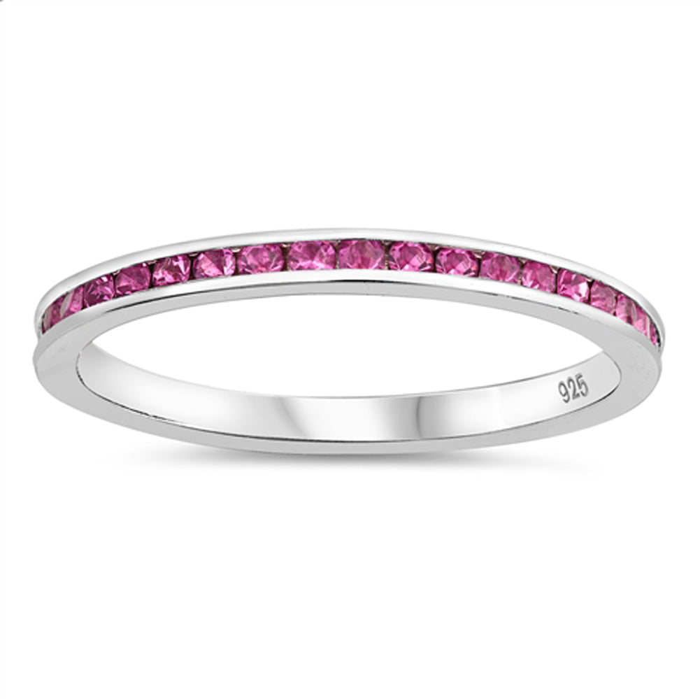 Pink CZ Stacking Eternity Wedding Ring New .925 Sterling Silver Band Sizes 2-10