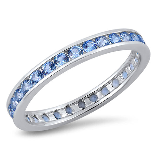 Aquamarine CZ Polished Cute Elegant Simple Ring Sterling Silver Band Sizes 4-10