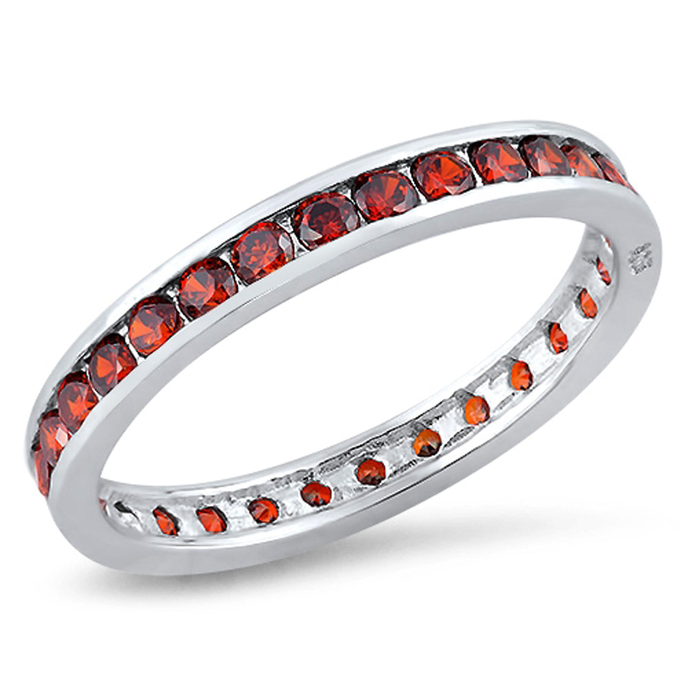 Garnet CZ Elegant Simple Polished Ring New .925 Sterling Silver Band Sizes 4-10