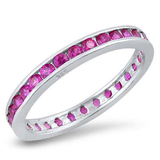 Ruby CZ Simple Elegant Thumb Polished Ring .925 Sterling Silver Band Sizes 4-10