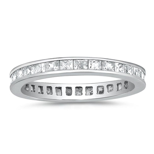 Clear CZ Stackable Accent Eternity Wedding Ring Sterling Silver Band Sizes 4-10