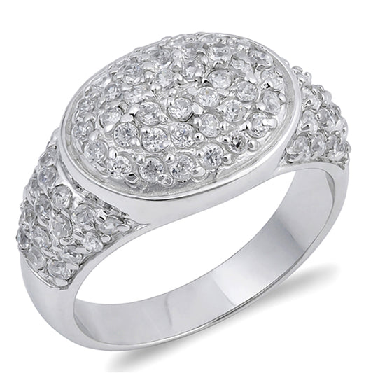 Oval White CZ Micro Pave Cluster Ring New .925 Sterling Silver Band Sizes 6-10