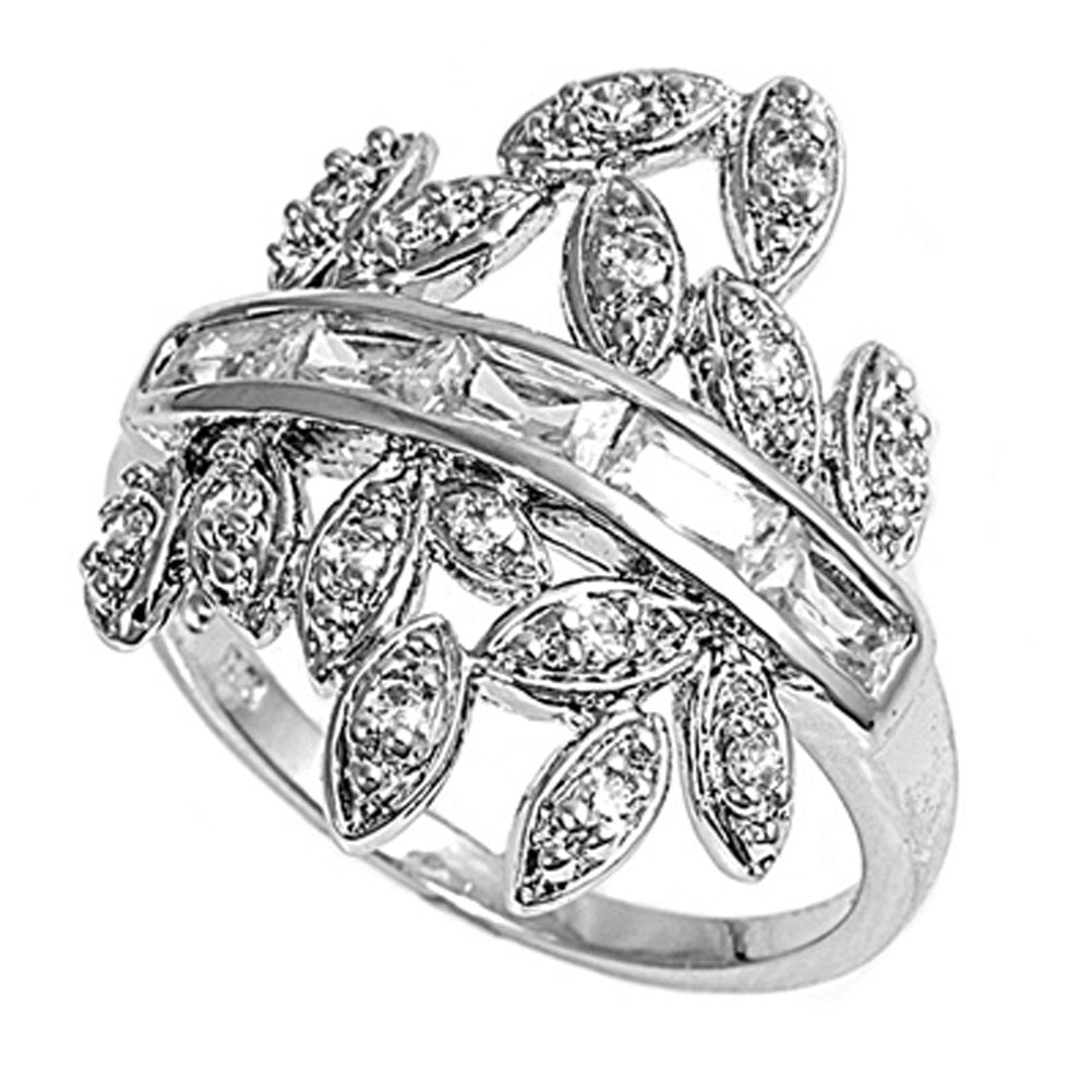 Clear CZ Polished Marquise Leaf Ring New .925 Sterling Silver Band Sizes 6-10