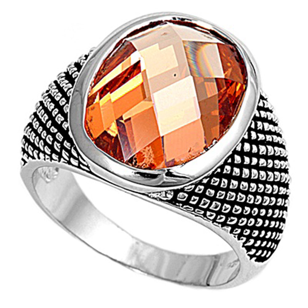 Champagne CZ Beautiful Faceted Bead Ring New 925 Sterling Silver Band Sizes 6-10