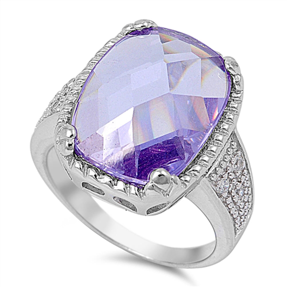 Lavender CZ Faceted Oval Anniversary Ring .925 Sterling Silver Band Sizes 5-11