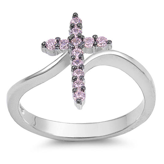 Cross Pink CZ Wholesale Christian Ring New .925 Sterling Silver Band Sizes 4-10