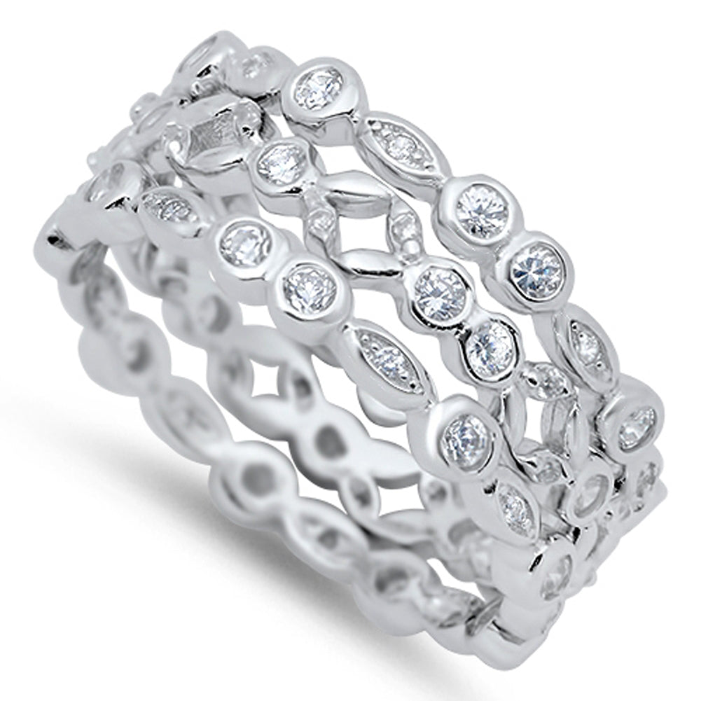 Clear CZ Polished Cutout Floral Ring New .925 Sterling Silver Band Sizes 5-11