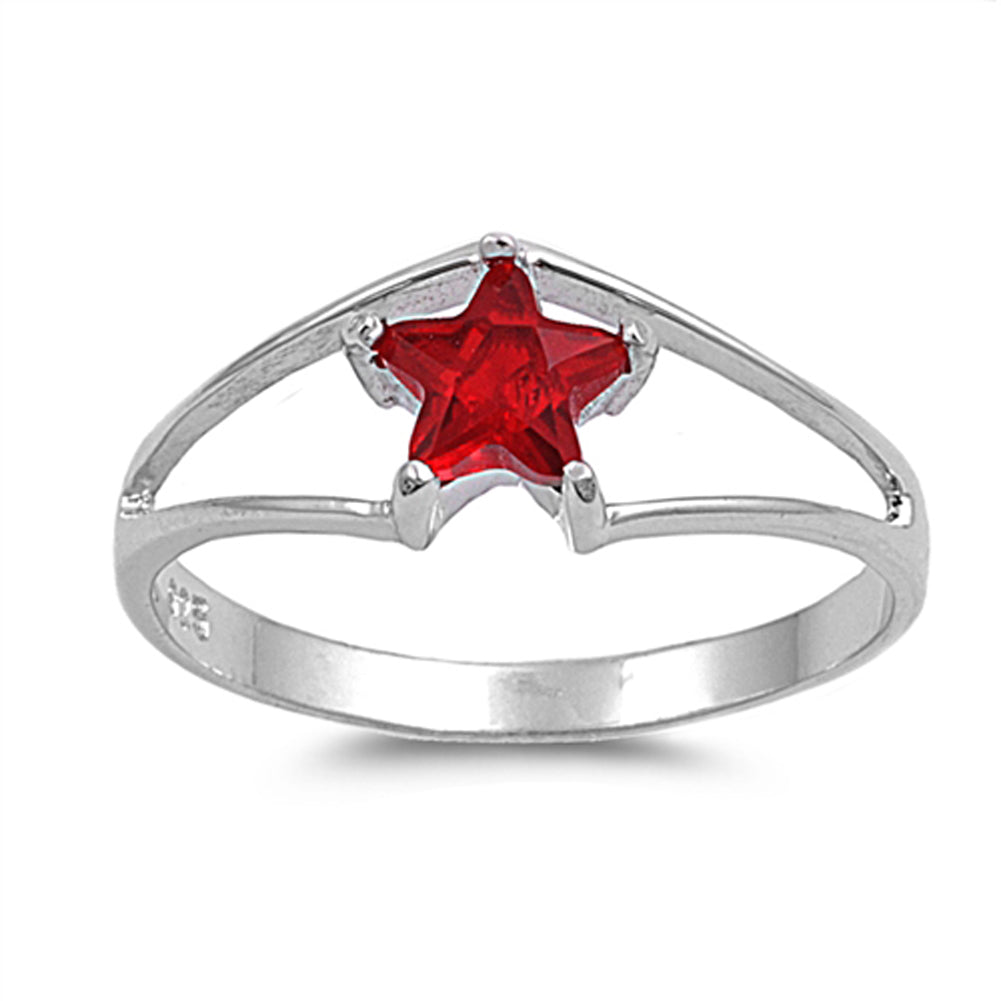 Ruby CZ Beautiful Star Solitaire Ring New .925 Sterling Silver Band Sizes 5-11