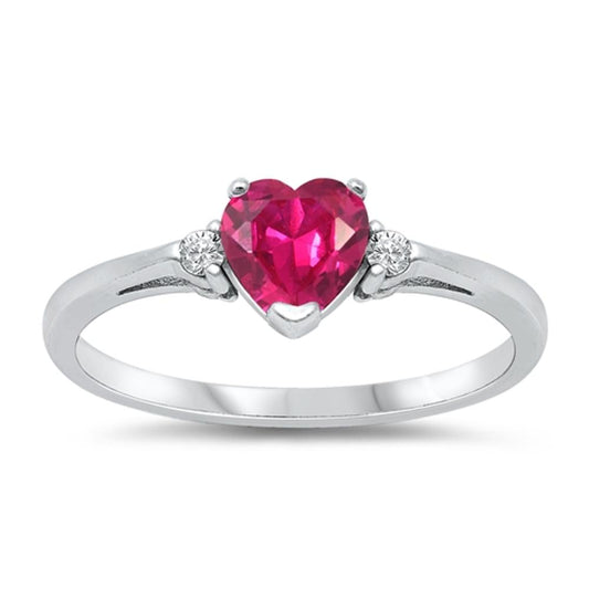 Sterling Silver Ruby CZ Heart Ring Love Rhodium Finish Band Solid 925 Sizes 3-12