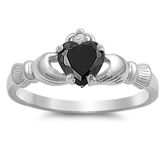 Black CZ Unique Elegant Claddagh Ring New .925 Sterling Silver Band Sizes 3-12