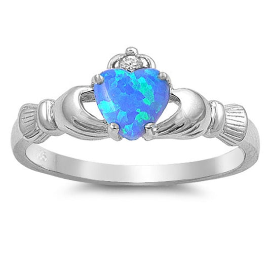 Blue Lab Opal Elegant Claddagh Cute Ring New 925 Sterling Silver Band Sizes 3-13