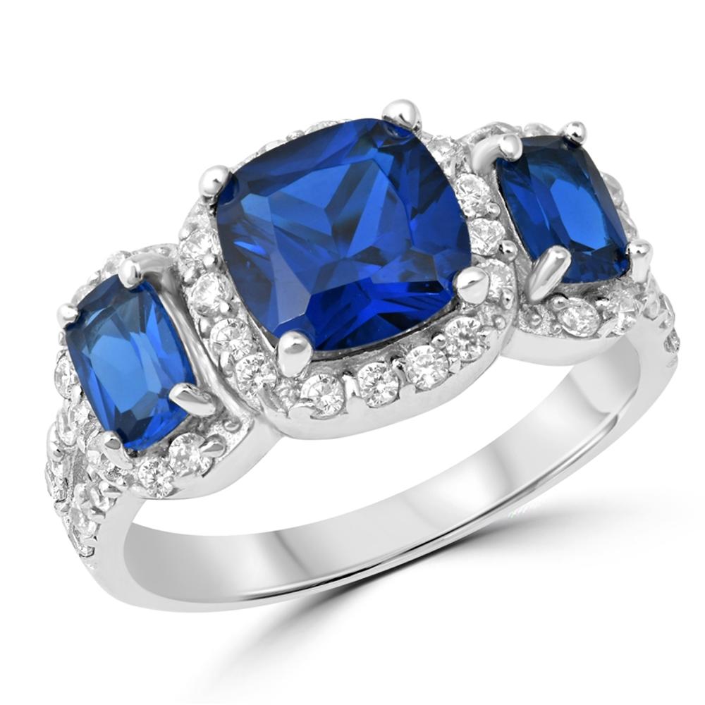 Blue Sapphire CZ Unique Triple Halo Ring New 925 Sterling Silver Band Sizes 4-13