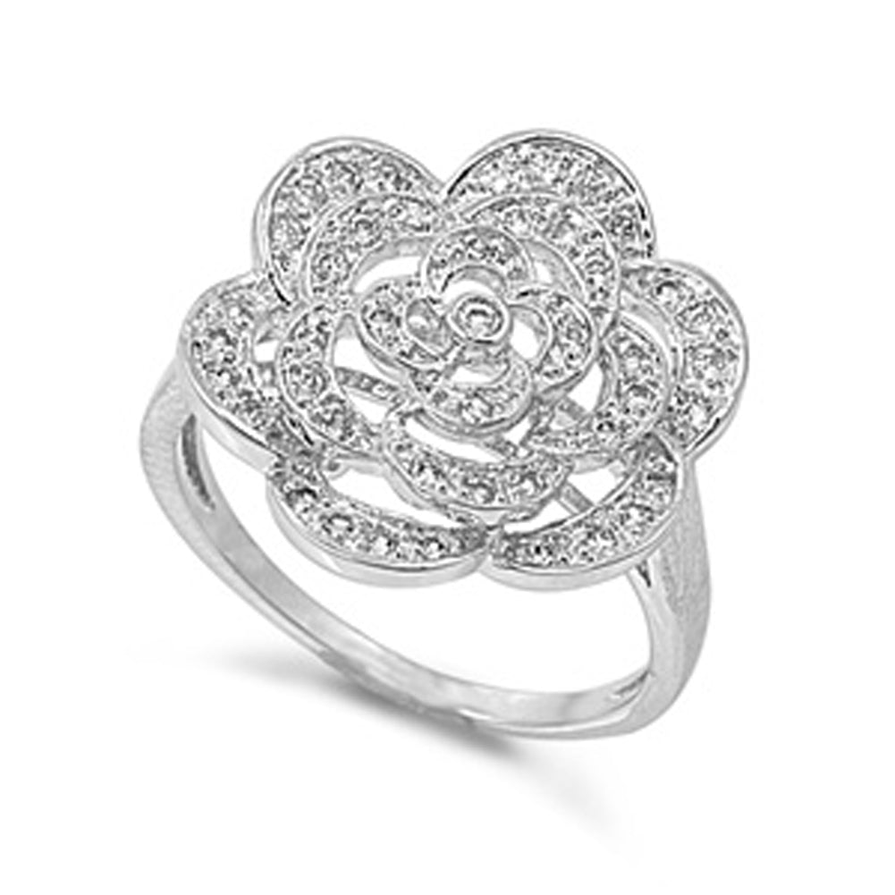 Clear CZ Beautiful Rose Flower Ring New .925 Sterling Silver Band Sizes 5-10