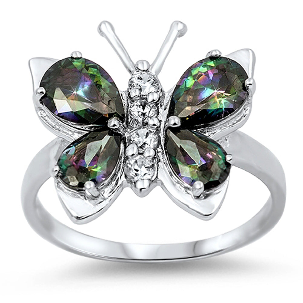 Rainbow Topaz CZ Butterfly Cute Ring New .925 Sterling Silver Band Sizes 4-10