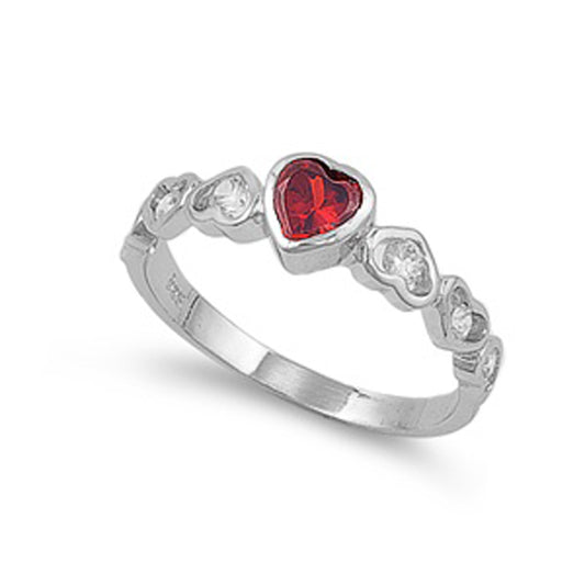 Garnet CZ Heart Promise Solitaire Ring New .925 Sterling Silver Band Sizes 4-10