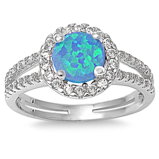 Blue Lab Opal Unique Solitaire Halo Ring New 925 Sterling Silver Band Sizes 5-10