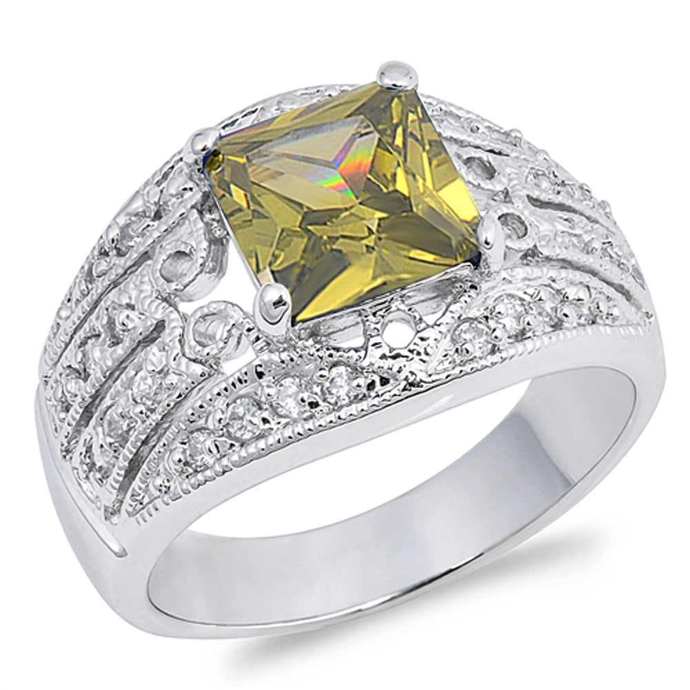 Peridot CZ Victorian Vintage Style Ring New .925 Sterling Silver Band Sizes 5-9