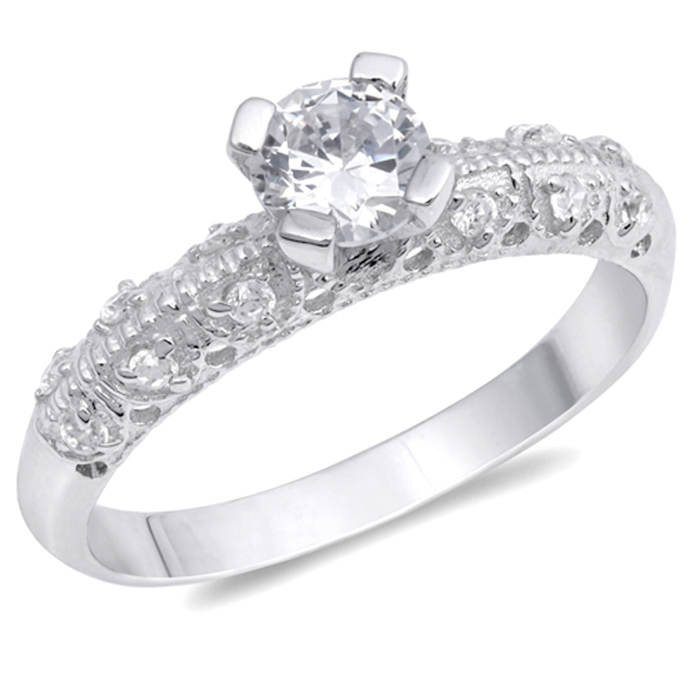 Clear CZ Vintage Filigree Solitaire Ring New 925 Sterling Silver Band Sizes 5-10