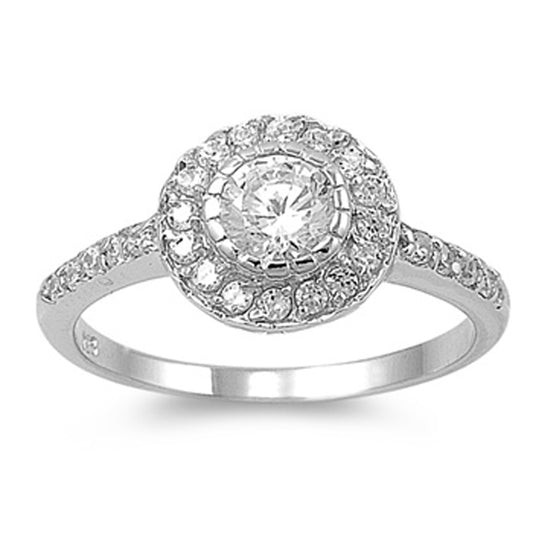 Round White CZ Halo Bridal Engagement Ring .925 Sterling Silver Band Sizes 5-10