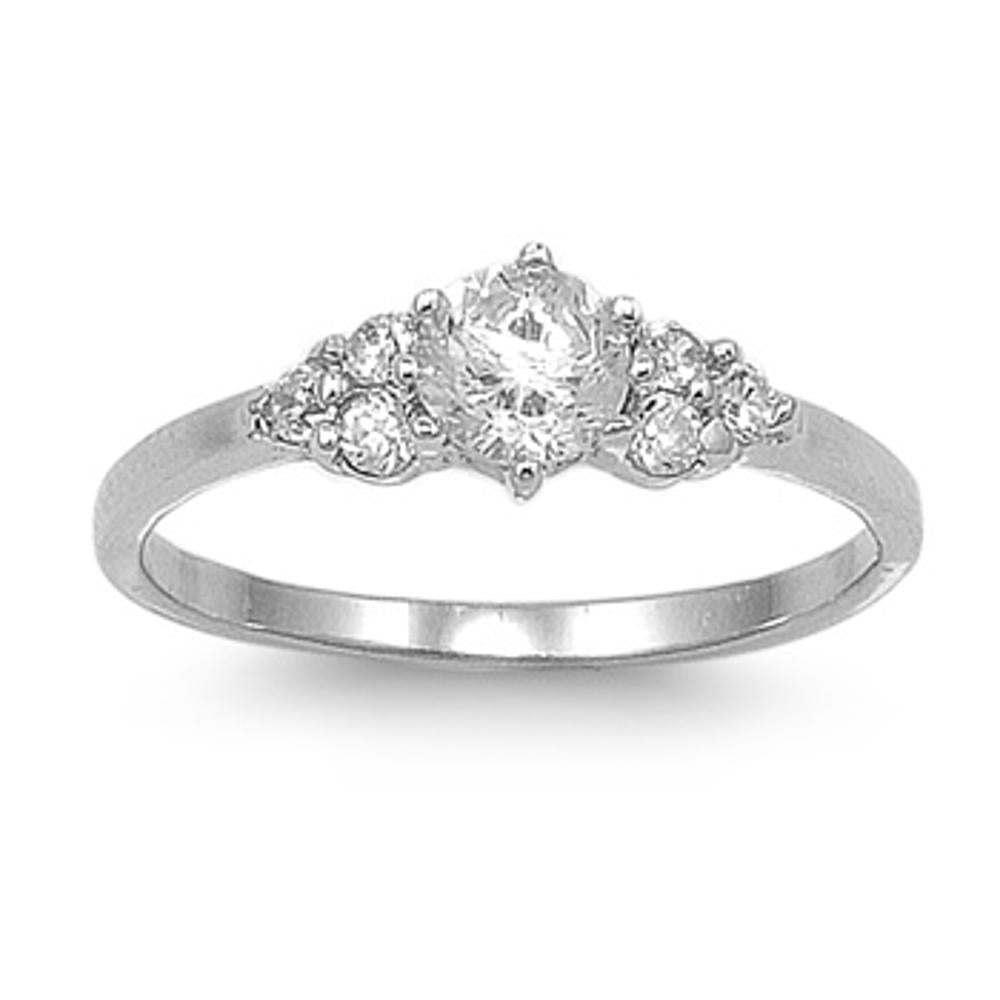 Classic Vintage Clear CZ Engagement Ring .925 Sterling Silver Band Sizes 4-9