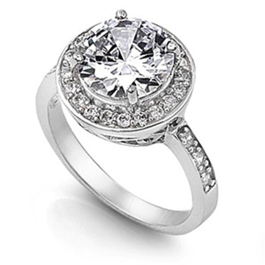 Round White CZ Bridal Engagement Halo Ring .925 Sterling Silver Band Sizes 5-9