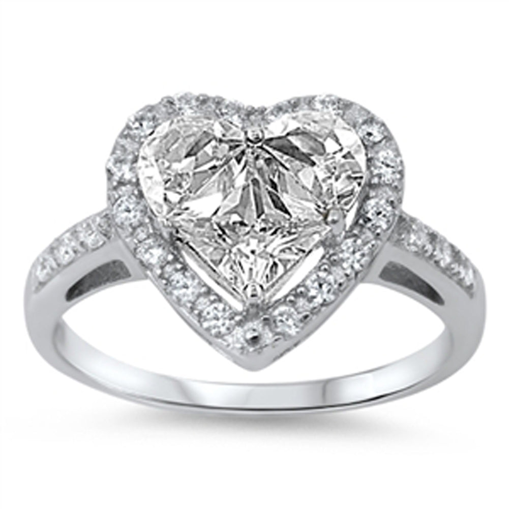 Clear CZ Heart Shine Promise Cute Ring New .925 Sterling Silver Band Sizes 4-11