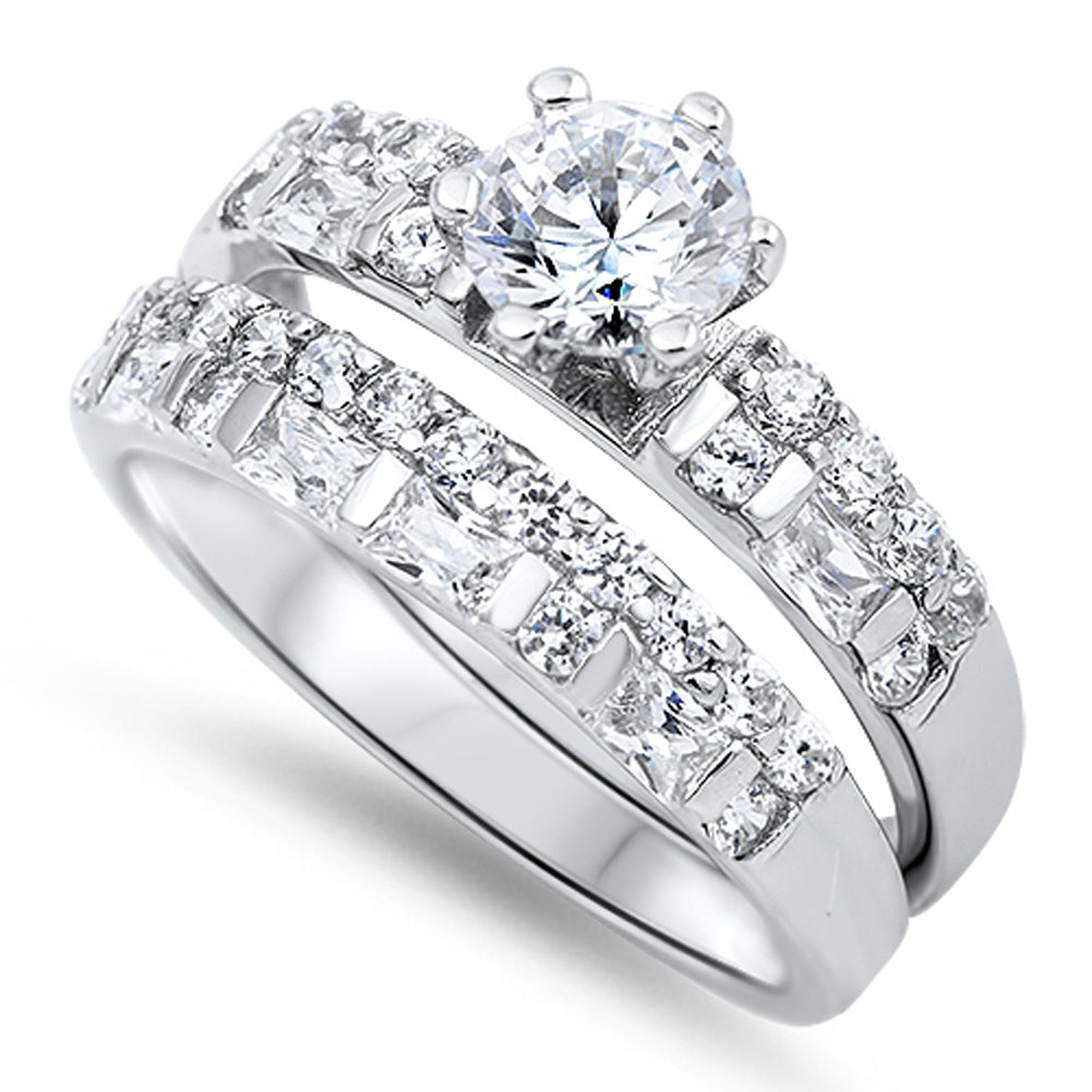 White CZ Polished Solitaire Ring Set New .925 Sterling Silver Band Sizes 5-10