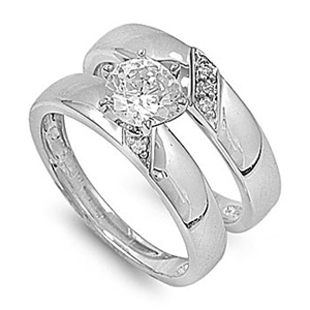 Sterling Silver Designer Engagement Ring Wedding Band Bridal Set CZ Sizes 5-10