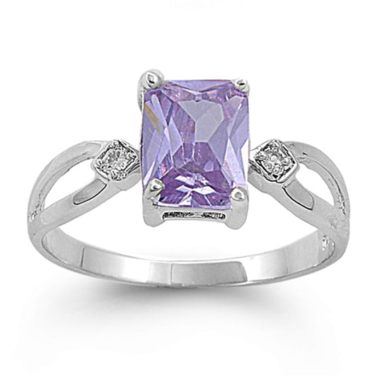 Lavender CZ Elegant Polished Modern Ring New 925 Sterling Silver Band Sizes 5-9