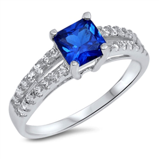 Blue Sapphire CZ Modern Polished Elegant Ring Sterling Silver Band Sizes 4-10