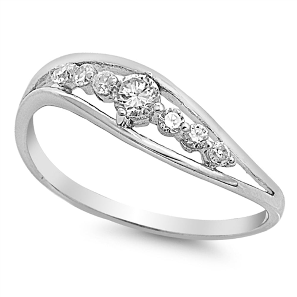 White CZ Waved Polished Elegant Ring .925 Sterling Silver Thumb Band Sizes 4-9