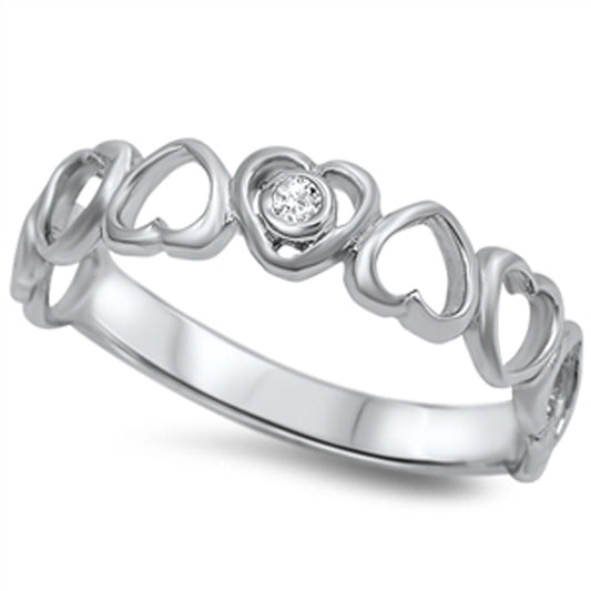 Clear CZ Heart Outline Love Ring New .925 Sterling Silver Thumb Band Sizes 4-10