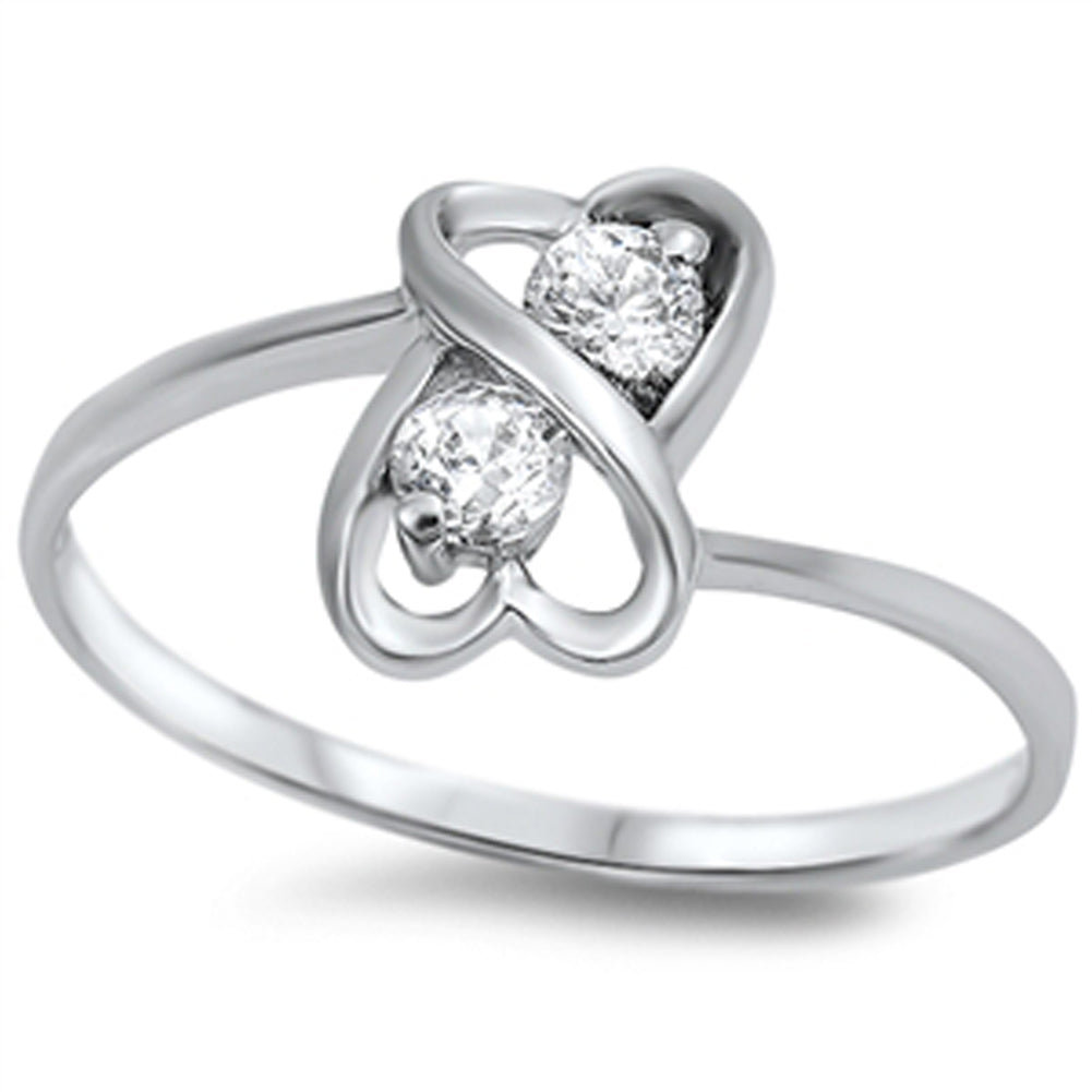 Clear CZ Heart Infinity Forever Polished Ring Sterling Silver Band Sizes 4-9