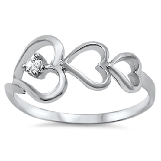 Clear CZ Cutout Heart Polished Ring .925 Sterling Silver Thumb Band Sizes 4-9