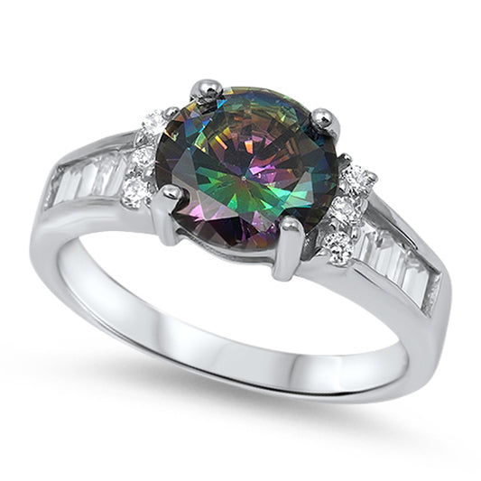 Rainbow Topaz CZ Solitaire Elegant Ring New .925 Sterling Silver Band Sizes 5-10