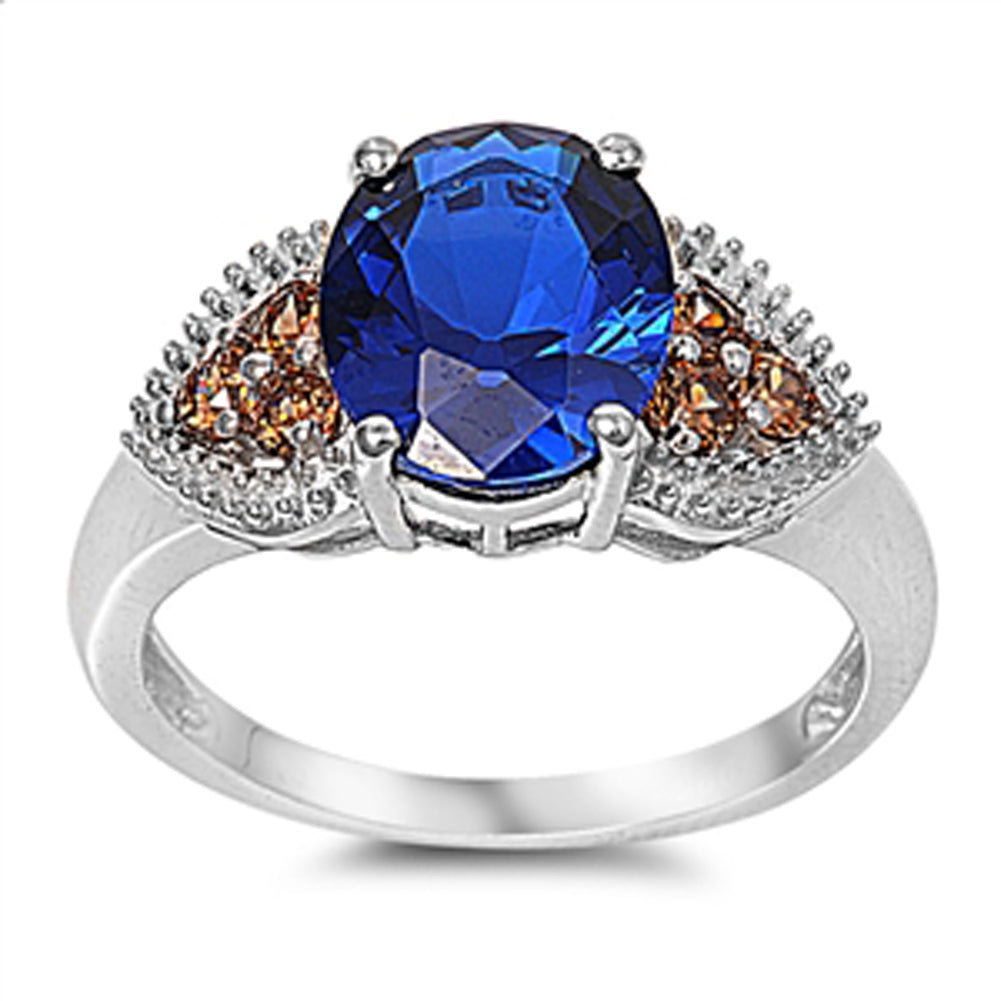 Blue Sapphire CZ Solitaire Petal Unique Ring 925 Sterling Silver Band Sizes 5-9