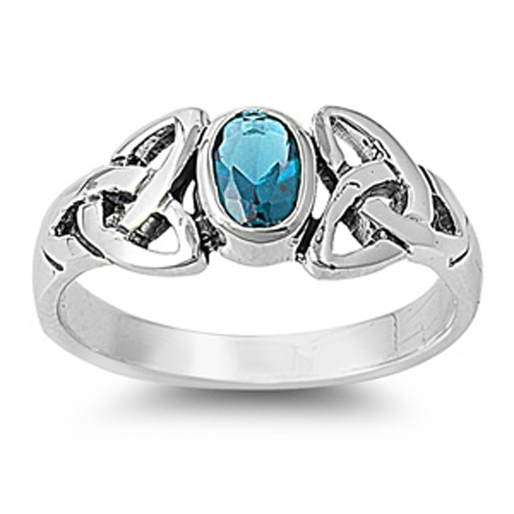 Aquamarine CZ Triquetra Solitaire Ring New .925 Sterling Silver Band Sizes 5-10