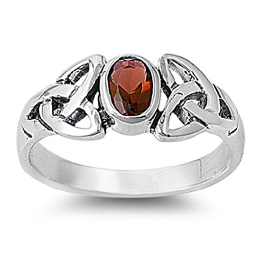 Garnet CZ Triquetra Knotwork Celtic Ring New 925 Sterling Silver Band Sizes 5-10