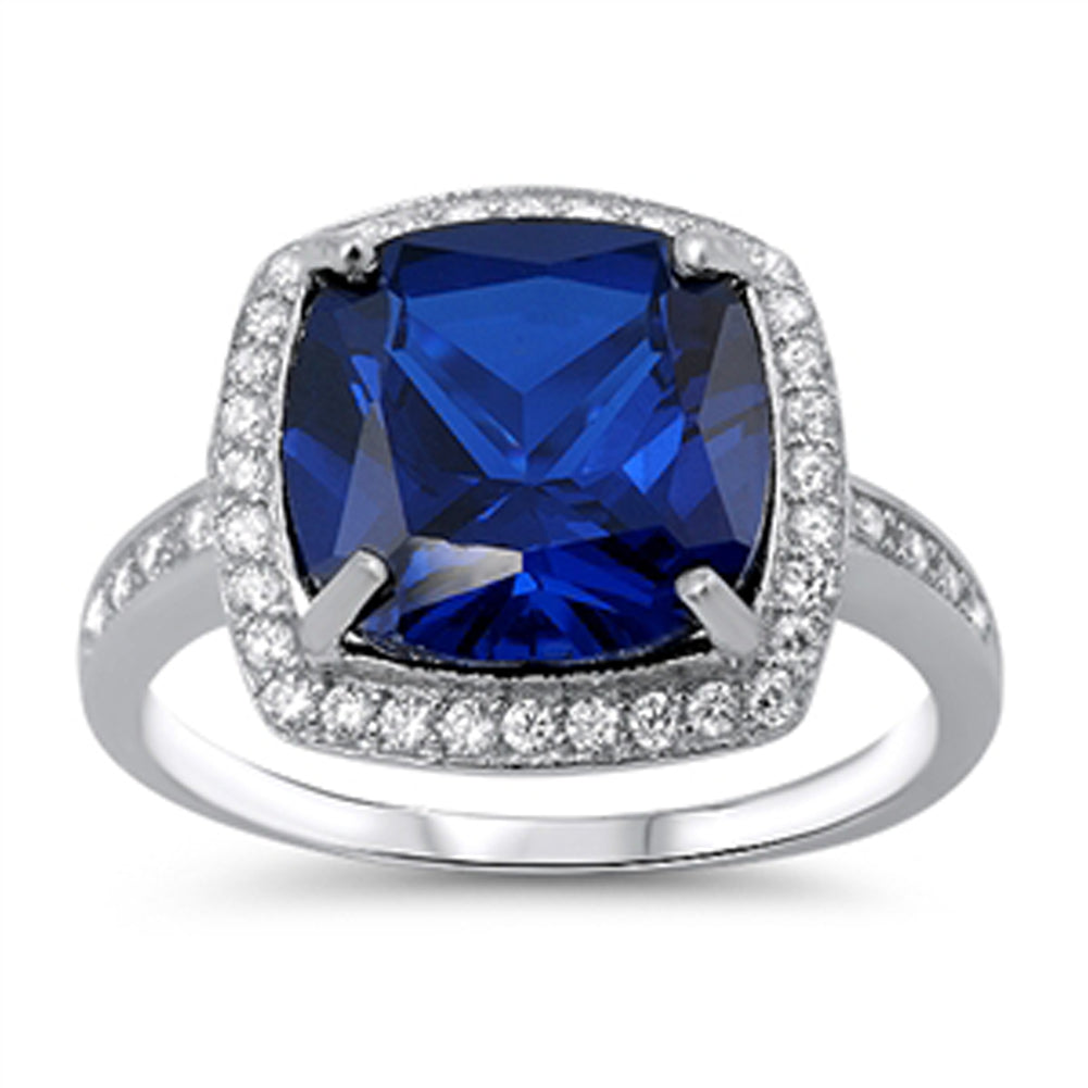 Blue Sapphire CZ Modern Solitaire Chic Ring .925 Sterling Silver Band Sizes 5-10