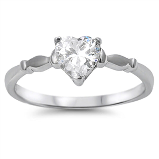 Clear CZ Heart Polished Simple Promise Ring .925 Sterling Silver Band Sizes 4-10